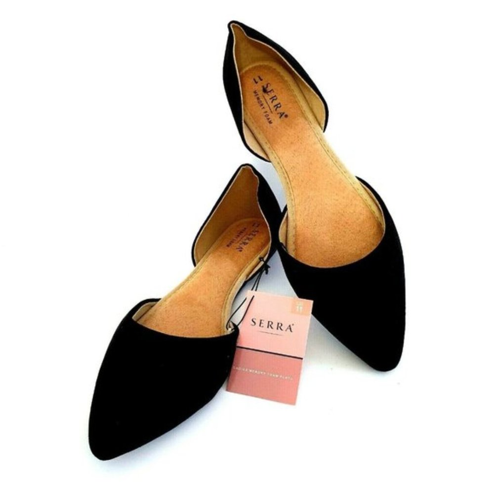 SERRA Womens Size 11 Black Memory Foam Open Sided Dress Flats Shoes NWT